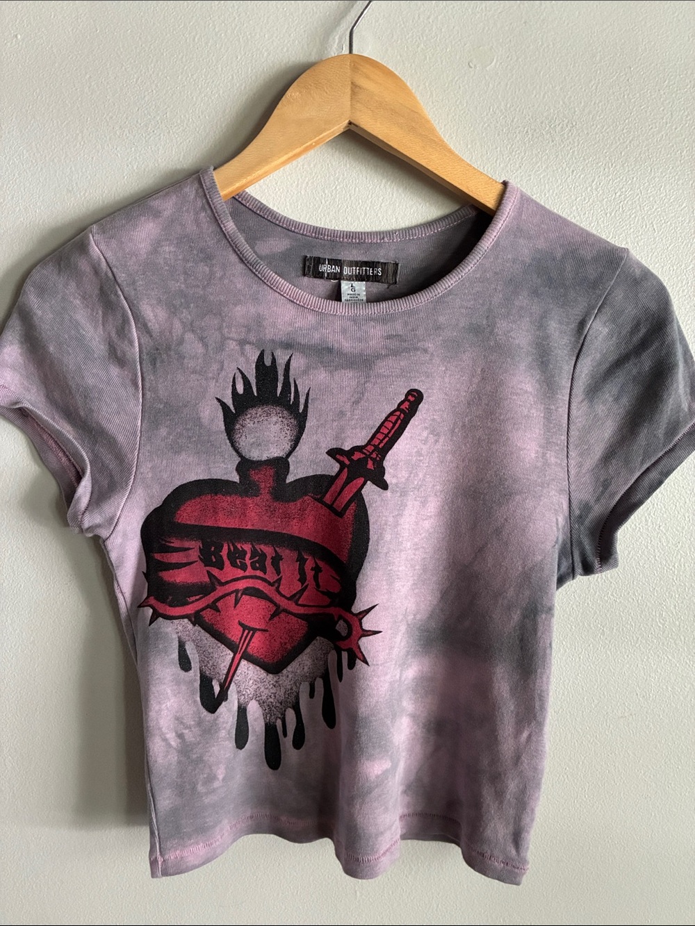 Urban Outfitters Dagger Heart Baby Tee Small Medium Purple Gray Y2K Grunge